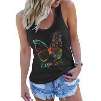 Pretty Hippie Soul Butterfly With Peace Signs Hippie Women Flowy Tank | Mazezy