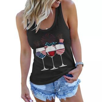 Red White And Blue Wine Glass 4Th Of July Women Flowy Tank - Seseable