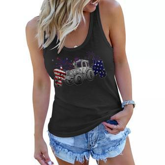 Red White Blue Tractor Usa Flag 4Th Of July Patriot Farmer Women Flowy Tank - Seseable