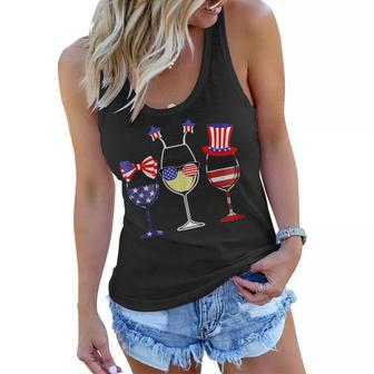 Red Wine And Blue 4Th Of July Red White Blue Wine Glasses Women Flowy Tank - Seseable
