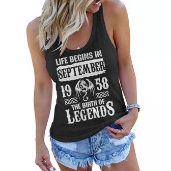 September 1958 Birthday Life Begins In September 1958 Women Flowy Tank - Seseable