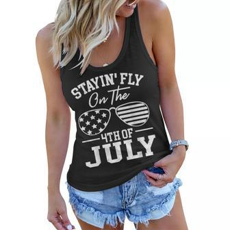 Staying Fly On The 4Th Of July Usa Flag Sunglasses Vintage Women Flowy Tank - Seseable