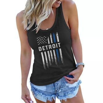 Thin Blue Line Heart Detroit Police Officer Michigan Cops Women Flowy Tank | Mazezy