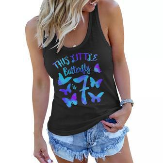 This Little Butterfly Is 7 7Th Birthday Party Toddler Girl Women Flowy Tank | Mazezy