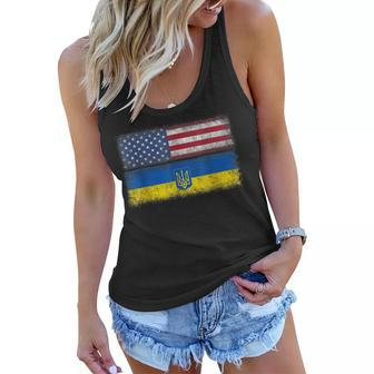 Ukrainian American Flag Ukraine Usa America Roots Women Flowy Tank - Seseable