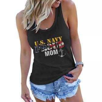 Vintage Navy Proud Mom With US American Flag Gift Women Flowy Tank | Mazezy