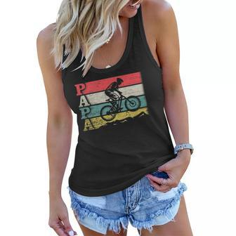 Vintage Retro Cycling Papa Mountain Biking Rider Silhouette Women Flowy Tank | Mazezy