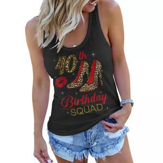 Womens 40Th Birthday Squad Stepping Into 40 Leopard Shoes Women Flowy Tank - Seseable