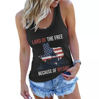 Womens 4Th Of July Land Of Free Because Of My Veteran Dad Women Flowy Tank - Seseable