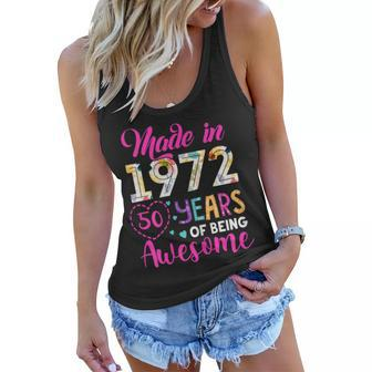 Womens 50 Year Of Being Awesome Made In 1972 Birthday Gifts Vintage Women Flowy Tank - Seseable