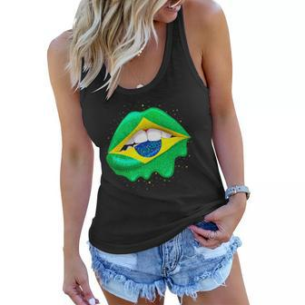 Womens Brazilian Flag Lips Women Girls Brazil Women Flowy Tank | Mazezy