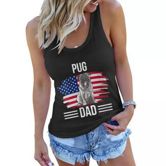 Womens Dog Owner Us Flag 4Th Of July Fathers Day Pug Dad Women Flowy Tank - Seseable