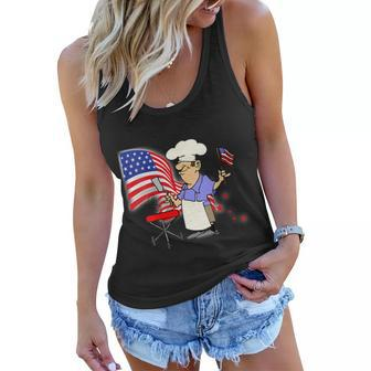 Womens Funny Patriotic All American Dad 4Th Of July Flag Bbq Men Women Flowy Tank - Seseable