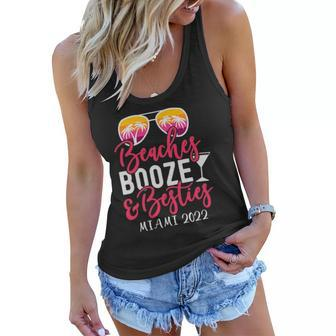 Womens Girls Weekend Girls Trip Miami 2022 Beaches Booze & Besties Women Flowy Tank | Mazezy
