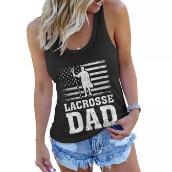Womens Lacrosse Sports Lover American Flag Lacrosse Dad 4Th Of July Women Flowy Tank - Seseable