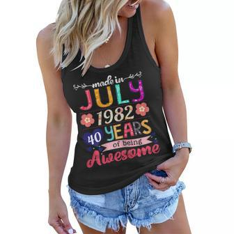 Womens Made In July 1982 40 Years Of Being Awesome 40Th Birthday Women Flowy Tank - Seseable