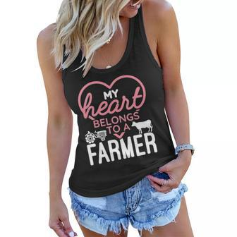 Womens My Heart Belongs To A Farmer Romantic Farm Wife Girlfriend Women Flowy Tank | Mazezy