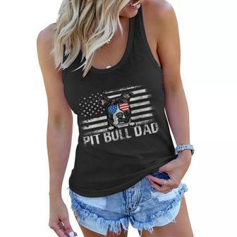 Womens Pit Bull Dad American Flag 4Th Of July Patriotic Gift Women Flowy Tank - Seseable