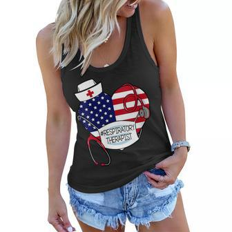 Womens Respiratory Therapist Love America 4Th Of July For Nurse Dad Women Flowy Tank - Seseable