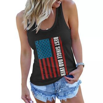 Womens Us Flag Best Single Dad Ever 4Th Of July American Patriotic Women Flowy Tank - Seseable