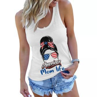 4Th Of July American Mom Life Messy Bun American Mom Life Women Flowy Tank - Seseable