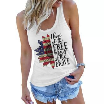 4Th Of July Sunflower Home Of The Free Because Of The Brave Women Flowy Tank - Seseable