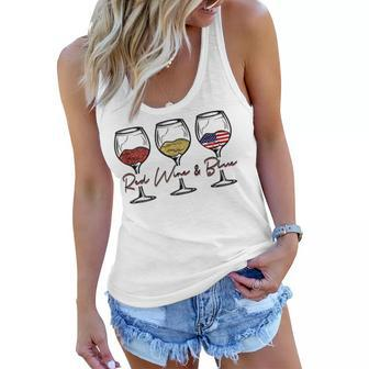 4Th Of July Wine Red White Blue Wine Glasses Red Wine & Blue Women Flowy Tank - Seseable