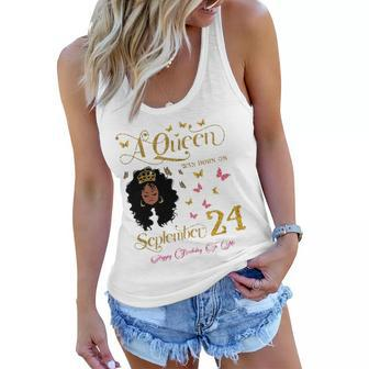 A Queen Was Born On September 24 Happy Birthday To Me Women Flowy Tank | Mazezy