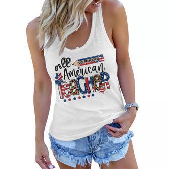 All American Teacher American Flag 4Th Of July Usa Teachers Women Flowy Tank | Seseable UK