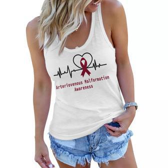 Arteriovenous Malformation Awareness Heartbeat Burgundy Ribbon Arteriovenous Malformation Support Arteriovenous Malformation Awareness Women Flowy Tank | Favorety AU