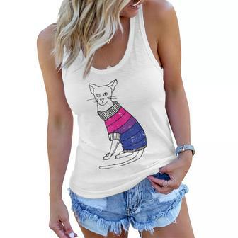 Bisexual Cat Lgbt-Q Pride Cute Kitten Kitty Proud Ally Women Flowy Tank | Mazezy