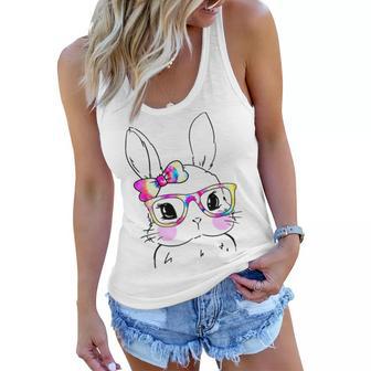 Cute Bunny Rabbit Face Tie Dye Glasses Girl Happy Easter Day Women Flowy Tank | Favorety CA