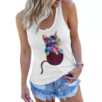 Cute Cat Gift For Kitten Lovers Colorful Art Kitty Adoption Women Flowy Tank | Favorety