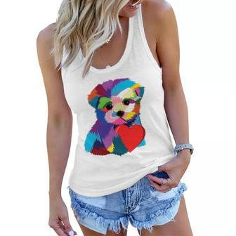 Cute Dog Rescue Gift For Women Men Teens Rainbow Puppy Heart Women Flowy Tank | Mazezy