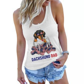 Dachshund Dad Beer Drinking 4Th Of July Us Flag Patriotic Women Flowy Tank - Seseable