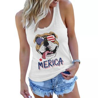 English Bulldog 4Th Of July Merica Sunglasses Usa American Patriot Gift Women Flowy Tank | Mazezy