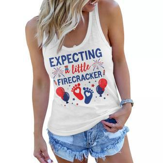 Expecting A Little Firecracker 4Th Of July Pregnancy Reveal Women Flowy Tank - Seseable