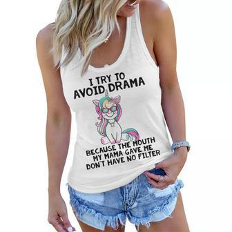 Funny Unicorns I Try To Avoid Drama Because The Mouth V2 Women Flowy Tank - Seseable