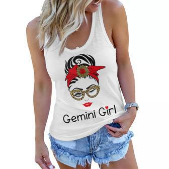 Gemini Girl Leopard Sunflower Zodiac Birthday Girl Women Flowy Tank - Seseable
