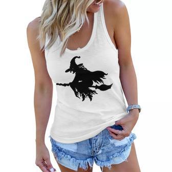 Halloween Scary Old Witch On Broom Art Design Pattern Women Flowy Tank | Favorety UK