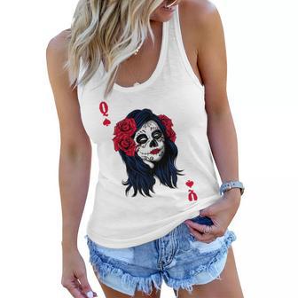 Halloween Sugar Skull With Red Floral Halloween Gift By Mesa Cute Women Flowy Tank | Favorety