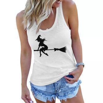 Halloween Young Scary Witch On Broom Pattern Women Flowy Tank | Favorety