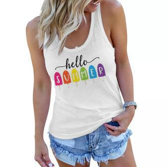 Hello Summer Vacation Ice Cream Popsicle Ice Lolly Lovers Gift Women Flowy Tank | Mazezy