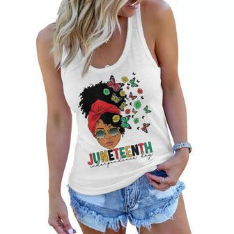 Junenth Is My Independence Day Black Queen And Butterfly Women Flowy Tank | Mazezy