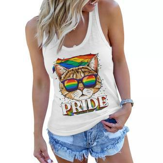 Lgbt Cat Gay Pride Lgbtq Rainbow Flag Sunglasses Women Flowy Tank | Mazezy
