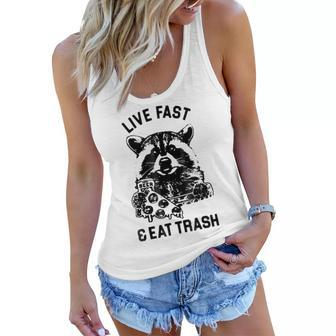 Live Fast Eat Trash Funny Raccoon Hiking Women Flowy Tank - Monsterry