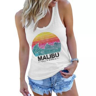 Malibu Los Angeles Waves Beach Retro California Sunset Surf Women Flowy Tank | Mazezy