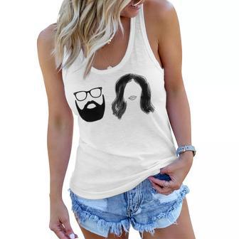 Man With Beard And Glasses With Woman Wavy Hair Women Flowy Tank | Favorety