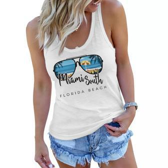 Miami South Beach Florida Palm Tree Sunglasses Souvenir Women Flowy Tank | Mazezy