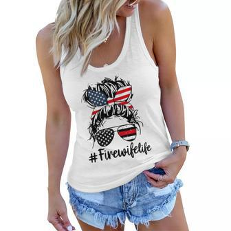 Mom Life And Fire Wife Firefighter Patriotic American Women Flowy Tank | Mazezy